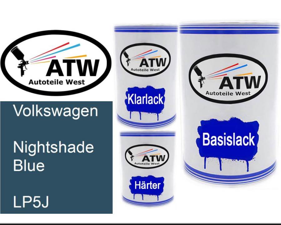 Volkswagen, Nightshade Blue, LP5J: 500ml Lackdose + 500ml Klarlack + 250ml Härter - Set, von ATW Autoteile West.